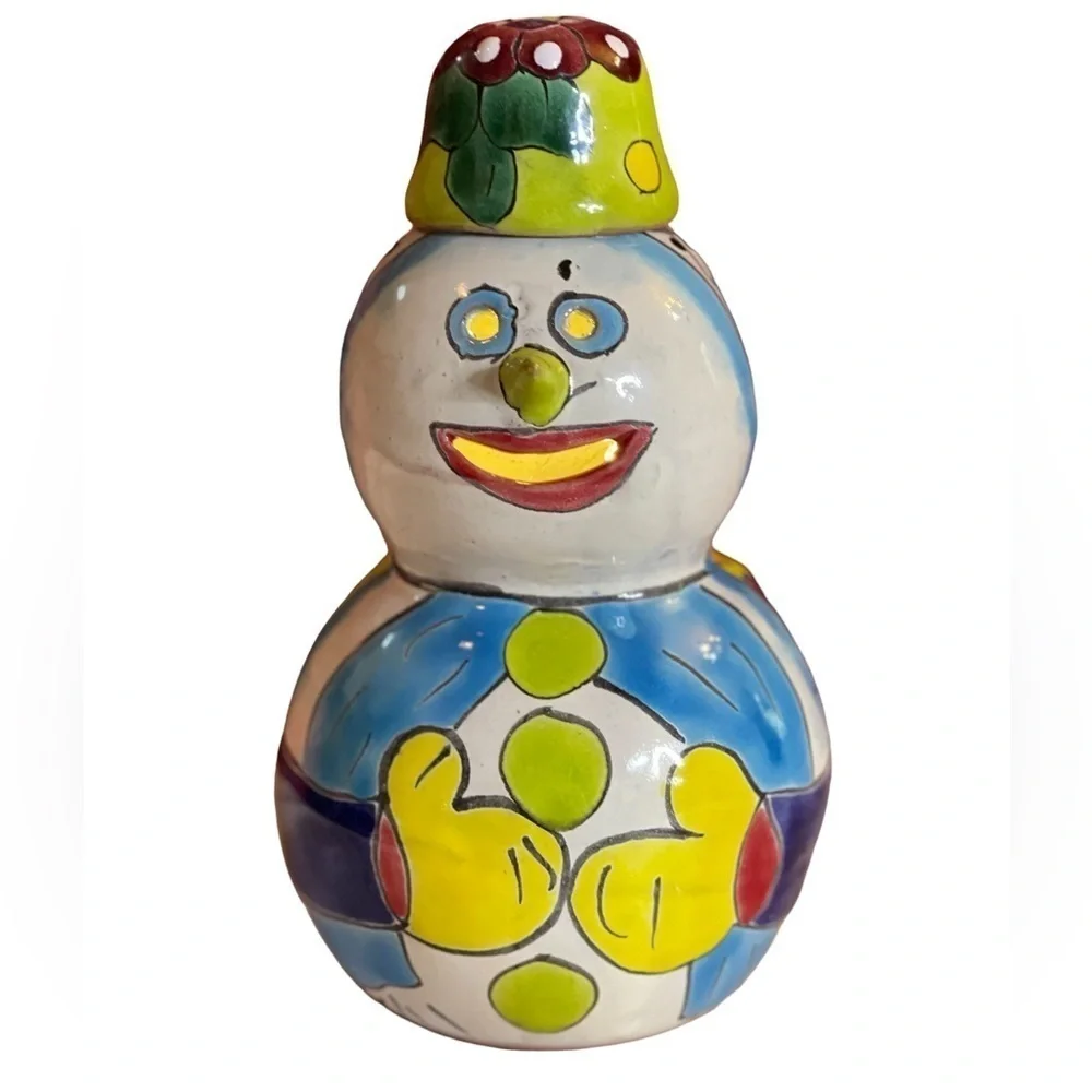 Handmade Ceramic Luminary Snowmen Talaveras Mexico